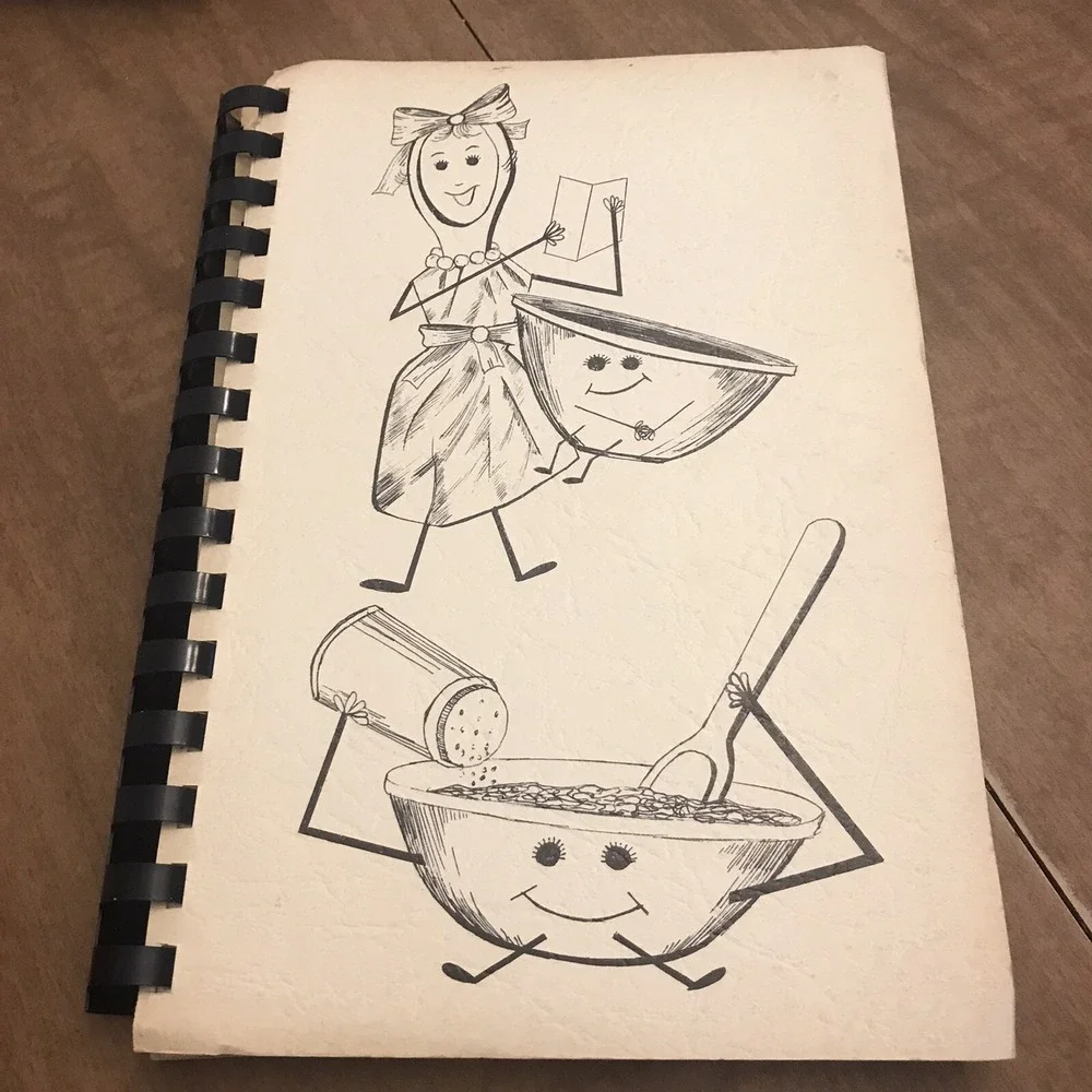 Vintage Spiral Bound Cookbook Unknown Origin Community Recipes Hand Drawn Cover